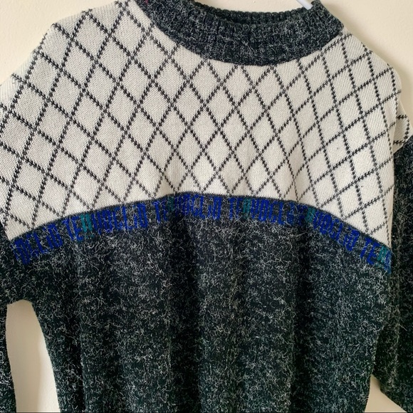 Vintage Italian Sweater Voglio Te !  Medium Rare Unique 80s 90s Black White - Picture 2 of 6